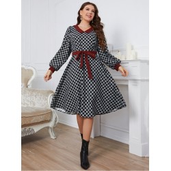 Fashion Plaid Long Sleeve Dress For Women  Fashion Plaid Long Sleeve Dress For Women