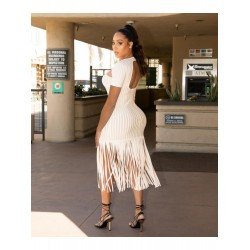 Backless Cut Out Tassel Short Sleeve Midi Dress Backless Cut Out Tassel Short Sleeve Midi Dress