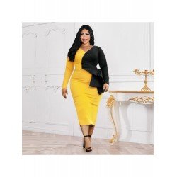 Sexy V-Neck Ruffle Contrast Color Party Dress  Sexy V-Neck Ruffle Contrast Color Party Dress