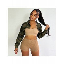 Fall Camouflage Cropped Long Sleeve Tops Fall Camouflage Cropped Long Sleeve Tops