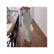 Printed Off The Shoulder Long Sleeve Maxi Dress