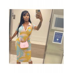 2024 Tight Printing Short Sleeve Dress For Women  2024 Tight Printing Short Sleeve Dress For Women