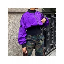 Fashion Street Contrast Color Patchwork Zipper Jacket  Fashion Street Contrast Color Patchwork Zipper Jacket