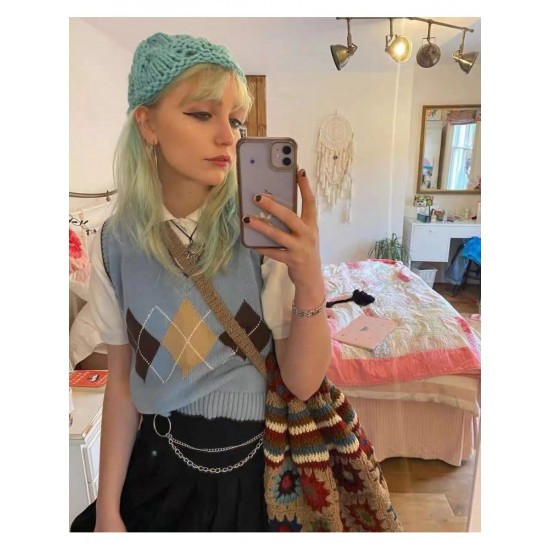  2024 American Preppy Rhombus V-Neck Knit Vest