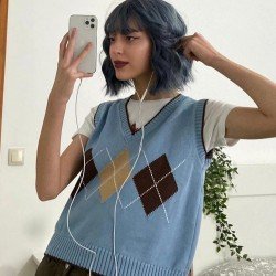  2024 American Preppy Rhombus V-Neck Knit Vest
