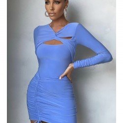  Sexy Temperament Hollowed Out Drawstring Women's Dress