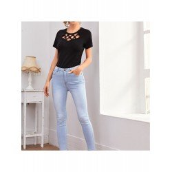 Summer Black Cut Out T Shirts For Women Summer Black Cut Out T Shirts For Women