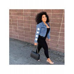 Fashion Pentagram Printing Denim Jacket For Women Fashion Pentagram Printing Denim Jacket For Women