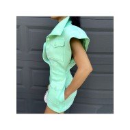  Pure Color Short Sleeve Women's Jacket