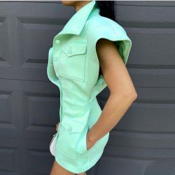  Pure Color Short Sleeve Women's Jacket