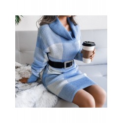 Casual Turtleneck Plaid Knitted Women's Dress  Casual Turtleneck Plaid Knitted Women's Dress