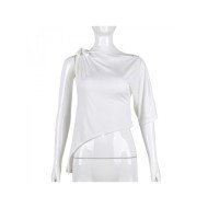 Designer Asymmetry Tie Wrap White Ladies Tops