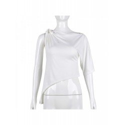 Designer Asymmetry Tie Wrap White Ladies Tops Designer Asymmetry Tie Wrap White Ladies Tops