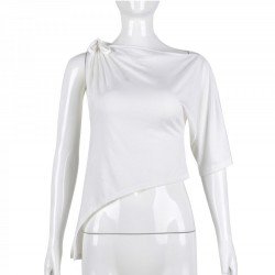 Designer Asymmetry Tie Wrap White Ladies Tops