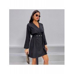Women Black Long Sleeve Knee Length Jacket Coats Women Black Long Sleeve Knee Length Jacket Coats