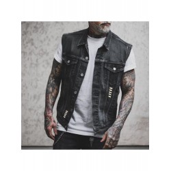 Men Skull Pattern Denim Sleeveless Jackets Men Skull Pattern Denim Sleeveless Jackets