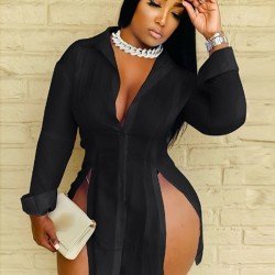  Sexy Pure Color Split Hem Women's Dress