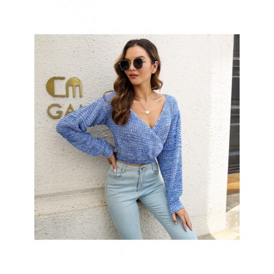  2024 Pure Color V-Neck Women's Navel Sweater