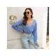  2024 Pure Color V-Neck Women's Navel Sweater