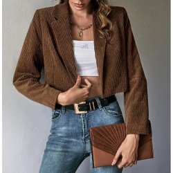  Corduroy Pure Color Short Jacket Coats