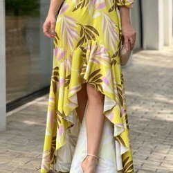  2024 V-Neck Printing Irregular Long Dress