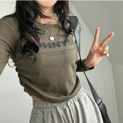 Casual Ruched Letter Printed T Shirts