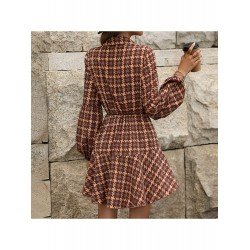 Houndstooth Patchwork Long Sleeve Fall Dress Houndstooth Patchwork Long Sleeve Fall Dress