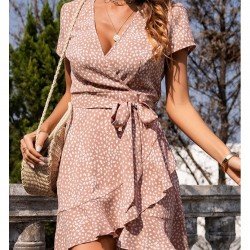 V Neck Summer Printed Ruffles Short Dresses