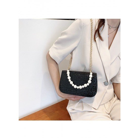  2024 Niche Crocodile Print Faux Pearl Shoulder Bag